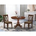 3 Pc Dining Set, Mahogany Wood Table, 2 Mahogany Chairs, Slatted Back, Mahogany Finish