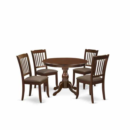 5 Pc Dining Set, Mahogany Table, 4 Mahogany Dining Chairs, Slatted Back