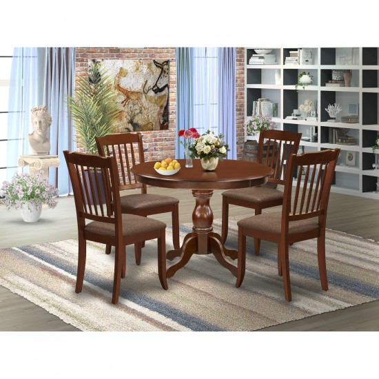 5 Pc Dining Set, Mahogany Table, 4 Mahogany Dining Chairs, Slatted Back