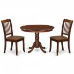 3Pc Dinette Set, Rounded Kitchen Table, Two Vertical Slatted Linen Seat Dining Chairs, Mahogany Finish