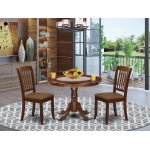 3Pc Dinette Set, Rounded Kitchen Table, Two Vertical Slatted Linen Seat Dining Chairs, Mahogany Finish