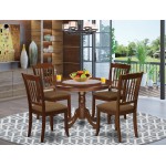 5Pc Dining Set, Round Dinette Table, Four Vertical Slatted Linen Seat Chairs, Mahogany Finish