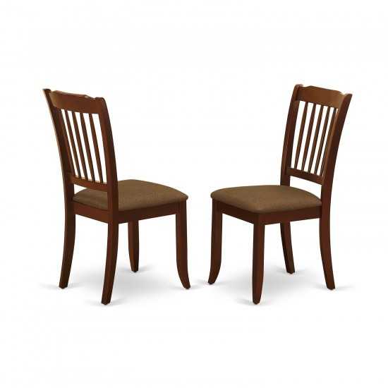 5Pc Dining Set, Round Dinette Table, Four Vertical Slatted Linen Seat Chairs, Mahogany Finish