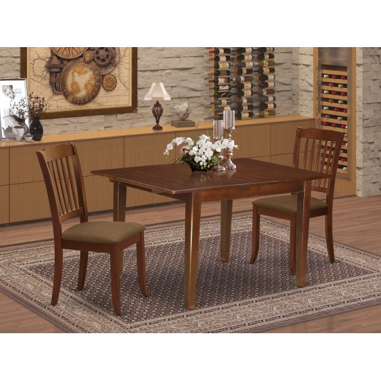 3Pc Dinette Set, Kitchen Table, Butterfly Leaf, Two Vertical Slatted Linen Seat Dining Chairs, Mahogany Finish