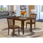 Dining Set For 3- Two Wood Chairs, Fabulous Table, Mahogany Color Linen, Mahogany Finish Hardwood Frame