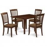 Dinette Set For 5- Four Fabulous Dining Chairs, Table, Mahogany Color Linen, Mahogany Finish Frame