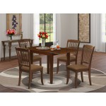 Dinette Set For 5- Four Fabulous Dining Chairs, Table, Mahogany Color Linen, Mahogany Finish Frame