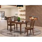 3Pc Dinette Set, Kitchen Table, Butterfly Leaf, Two Vertical Slatted Linen Seat Dining Chairs, Mahogany Finish