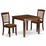 3Pc Dinette Set, Square Kitchen Table, Two Vertical Slatted Linen Seat Dining Chairs, Mahogany Finish