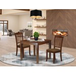 3Pc Dinette Set, Square Kitchen Table, Two Vertical Slatted Linen Seat Dining Chairs, Mahogany Finish