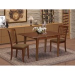 3Pc Dinette Set, Kitchen Table, Butterfly Leaf, Two Vertical Slatted Linen Seat Dining Chairs, Mahogany Finish