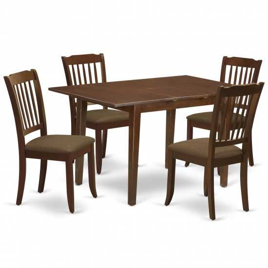 5Pc Dining Set, Rectangle Dinette Table, Butterfly Leaf, Four Vertical Slatted Linen Seat Chairs, Linen White Finish