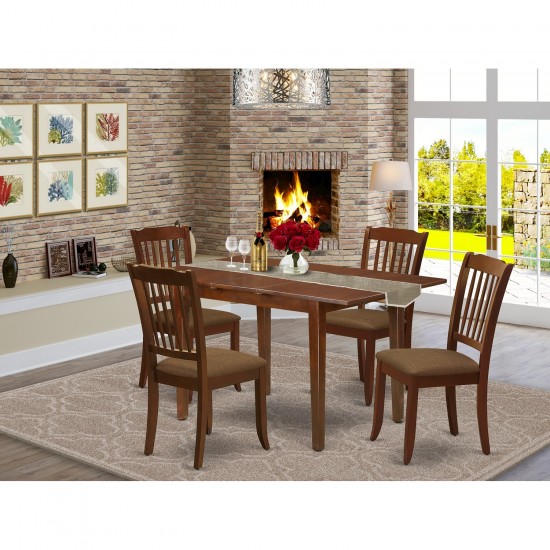 5Pc Dining Set, Rectangle Dinette Table, Butterfly Leaf, Four Vertical Slatted Linen Seat Chairs, Linen White Finish