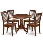 Anda5-Mah-W 5Pc Round 36 Inch Table And 4 Vertical Slatted Chairs