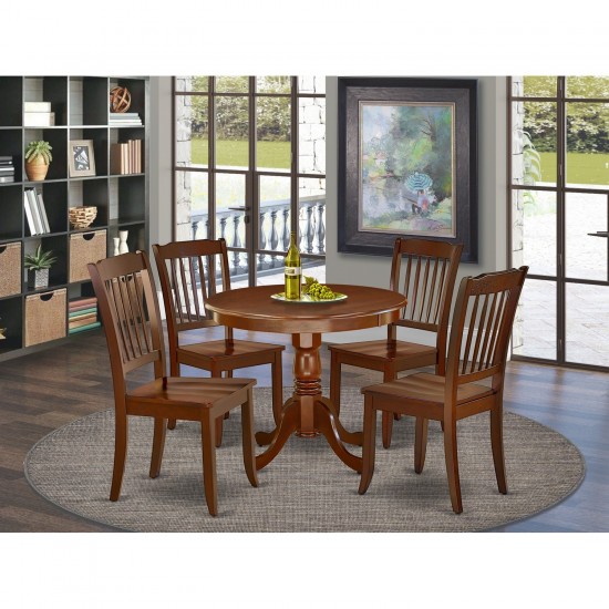 Anda5-Mah-W 5Pc Round 36 Inch Table And 4 Vertical Slatted Chairs