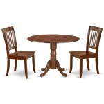 3Pc Round 42 Inch Table With Two 9-Inch Drop Leaves, 2 Vertical Slatted Chairs