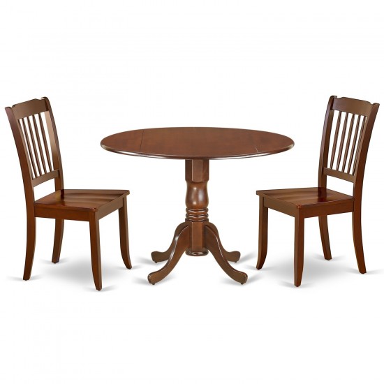 3Pc Round 42 Inch Table With Two 9-Inch Drop Leaves, 2 Vertical Slatted Chairs