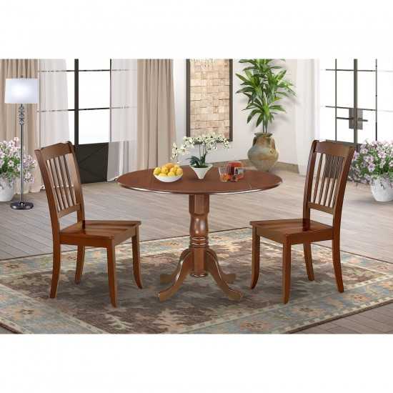 3Pc Round 42 Inch Table With Two 9-Inch Drop Leaves, 2 Vertical Slatted Chairs