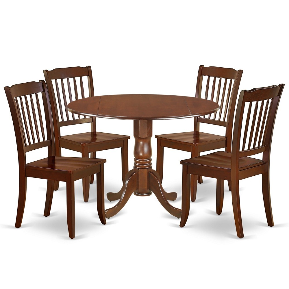 5Pc Round 42 Inch Table With Two 9-Inch Drop Leaves, 4 Vertical Slatted Chairs