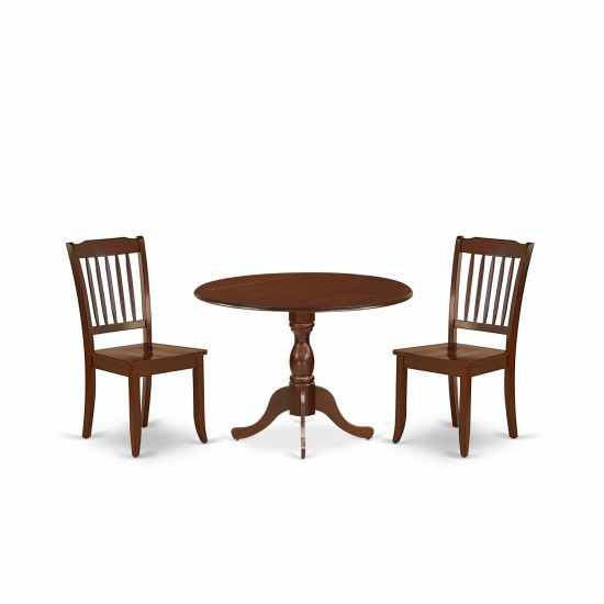 3 Pc Dining Set, 1 Drop Leaves Table, 2 Mahogany Chairs, Mahogany Finish