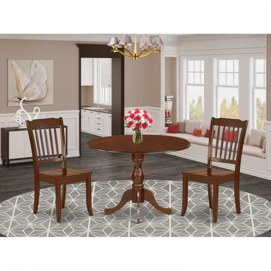 3 Pc Dining Set, 1 Drop Leaves Table, 2 Mahogany Chairs, Mahogany Finish