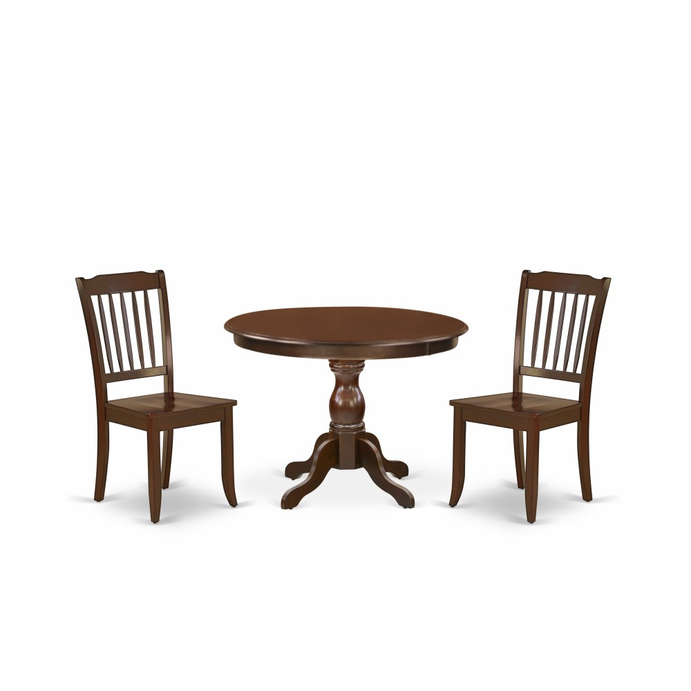 3 Pc Kitchen Set Mahogany Dining Table, 2 Mahogany Wooden Chairs, Slatted Back Mahogany Finish