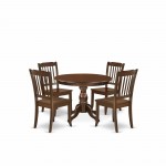 5 Pc Set, Mahogany Small Dining Table, 4 Mahogany Kitchen & Dining Chairs, Slatted Back, Mahogany Finish