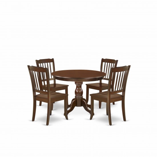 5 Pc Set, Mahogany Small Dining Table, 4 Mahogany Kitchen & Dining Chairs, Slatted Back, Mahogany Finish