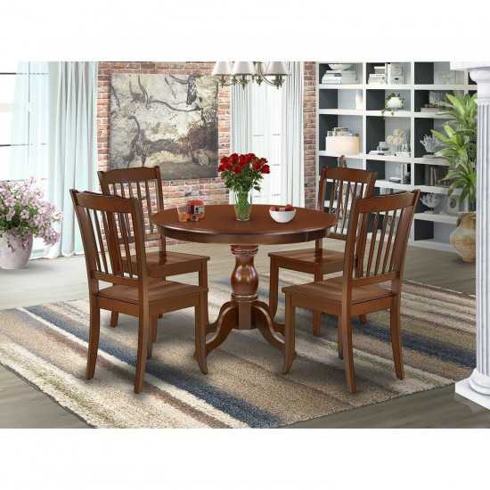 5 Pc Set, Mahogany Small Dining Table, 4 Mahogany Kitchen & Dining Chairs, Slatted Back, Mahogany Finish