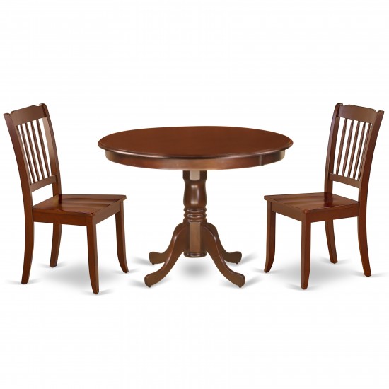 Hlda3-Mah-W 3Pc Round 42 Inch Table And 2 Vertical Slatted Chairs