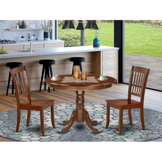 Hlda3-Mah-W 3Pc Round 42 Inch Table And 2 Vertical Slatted Chairs