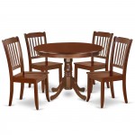 Hlda5-Mah-W 5Pc Round 42 Inch Table And 4 Vertical Slatted Chairs