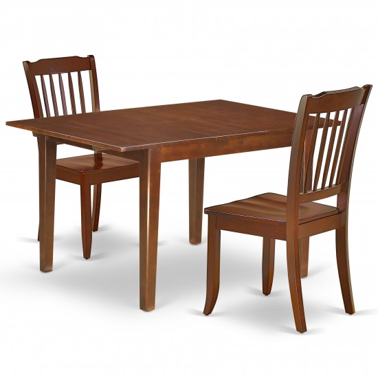 3Pc Rectangular 42/54 Inch Table With 12 In Leaf And 2 Vertical Slatted Chairs