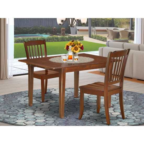 3Pc Rectangular 42/54 Inch Table With 12 In Leaf And 2 Vertical Slatted Chairs