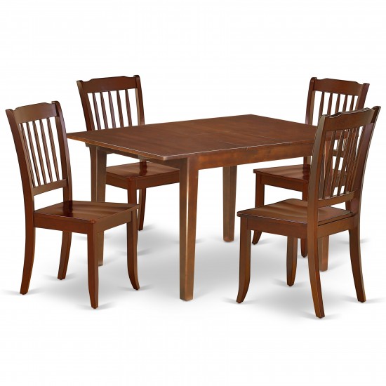 5Pc Rectangular 42/54 Inch Table With 12 In Leaf And 4 Vertical Slatted Chairs