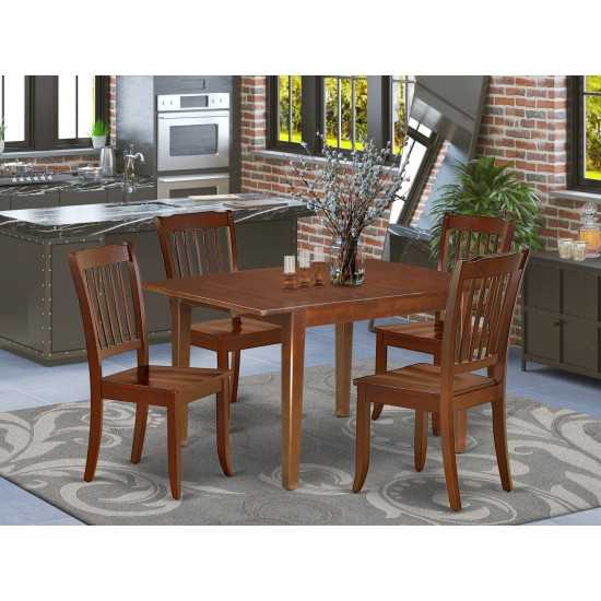 5Pc Rectangular 42/54 Inch Table With 12 In Leaf And 4 Vertical Slatted Chairs