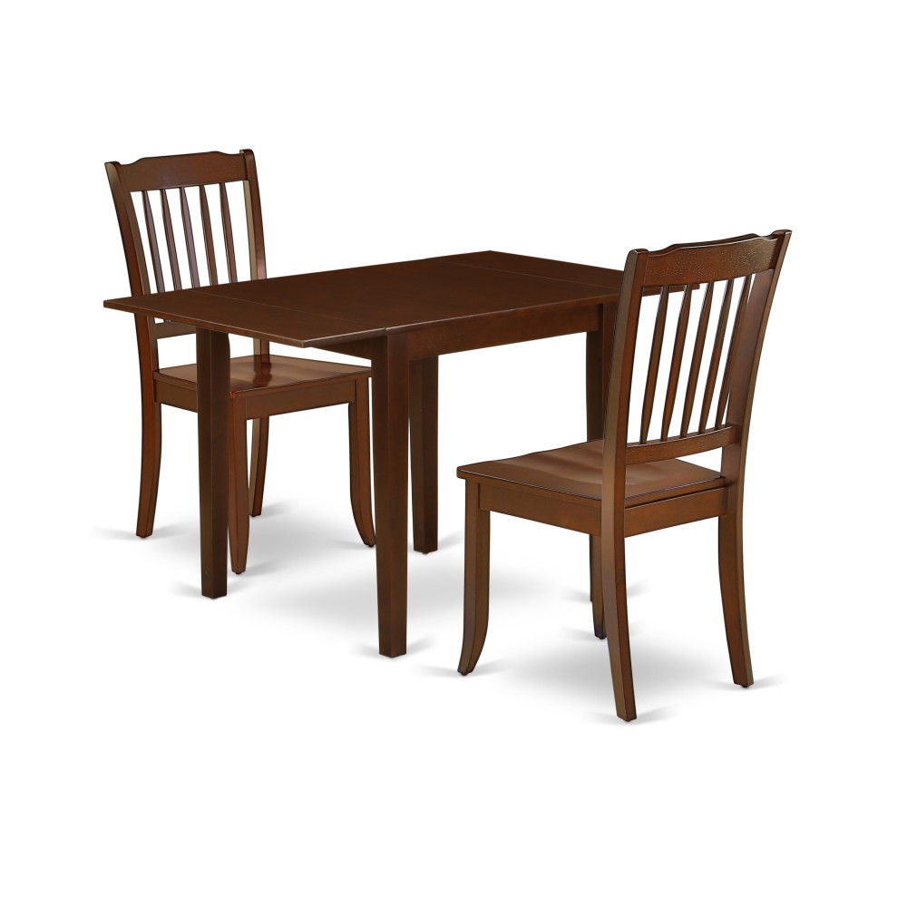 Dining Set 3 Pcs- 2 Kitchen Chairs, Kitchen Table, Mahogany Finish Hardwood Chair Seat, Top, Mahogany Finish Hardwood Structu