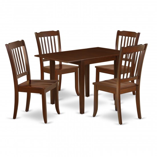 Dining Set 5 Pcs- 4 Wood Dining Chairs, Table, Mahogany Finish Solid Wood Chair Seat, Top, Mahogany Finish Structure.