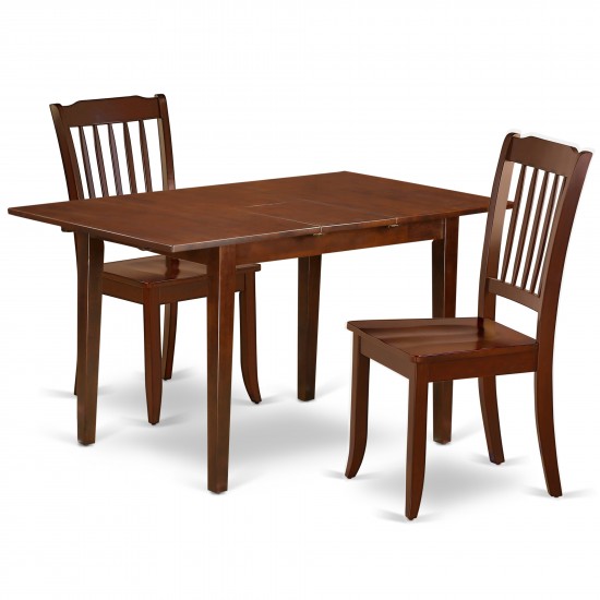 3Pc Rectangular 42/53.5 Inch Table With 12 In Leaf, 2 Vertical Slatted Chairs