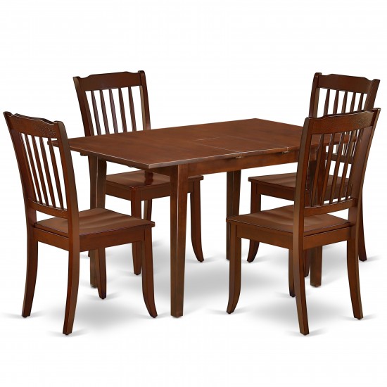 5Pc Rectangular 42/53.5 Inch Table With 12 In Leaf, 4 Vertical Slatted Chairs