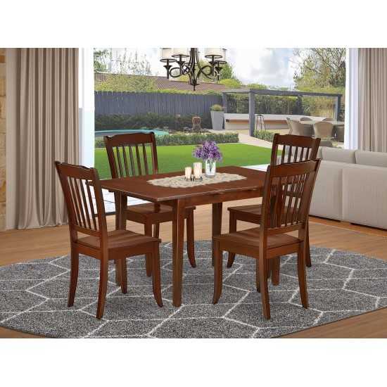 5Pc Rectangular 42/53.5 Inch Table With 12 In Leaf, 4 Vertical Slatted Chairs