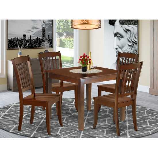 Oxda5-Mah-W 5Pc Square 36 Inch Table And 4 Vertical Slatted Chairs