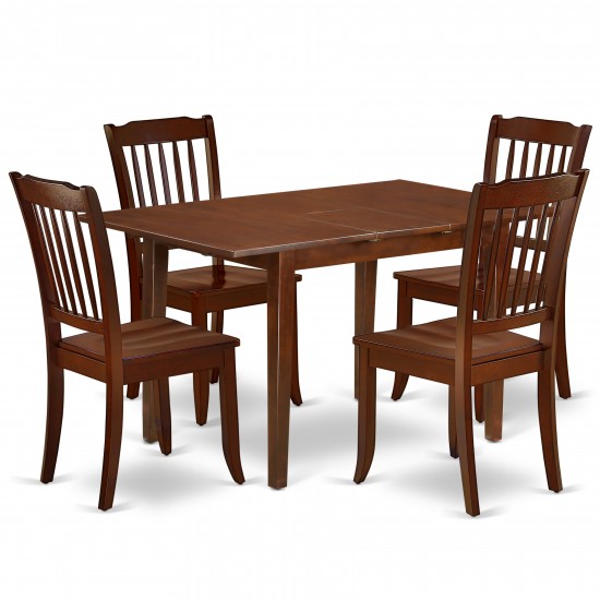 5Pc Rectangular 48/60 Inch Table With 12 In Leaf And 4 Vertical Slatted Chairs