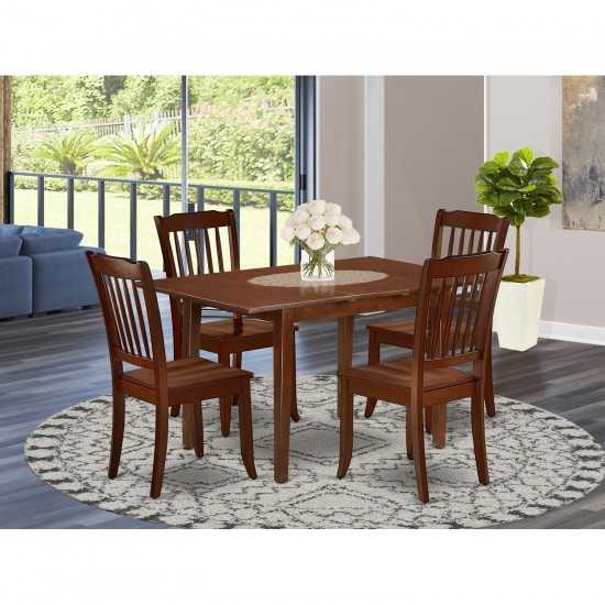 5Pc Rectangular 48/60 Inch Table With 12 In Leaf And 4 Vertical Slatted Chairs