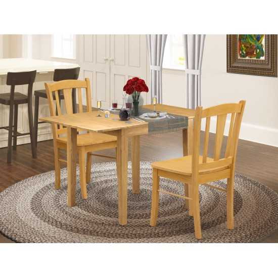 Dining Set 3 Pcs- 2 Chairs, Gorgeous Table, Oak Finish Chair Seat, Top, Oak Finish Frame.