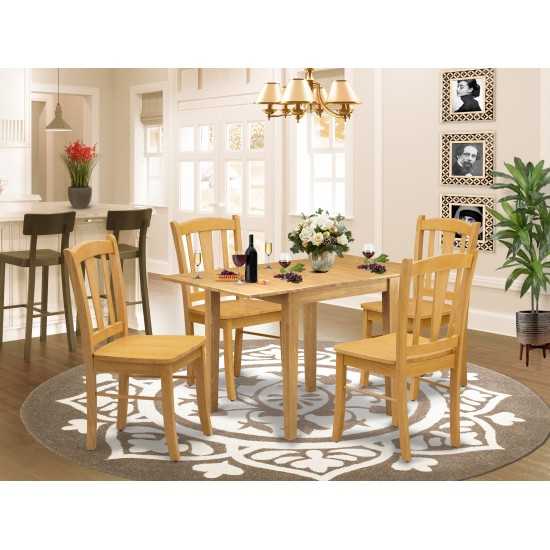 Kitchen Dining Set 5 Pcs- 4 Chairs, Kitchen Table, Oak Finish Solid Wood Chair Seat, Top, Oak Finish Solid Wood Structure.