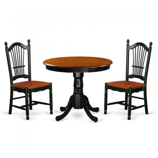 3 Pc Kitchen Set, Kitchen Table, 2 Wood Seat Kitchen Chairs In Black, Cherry