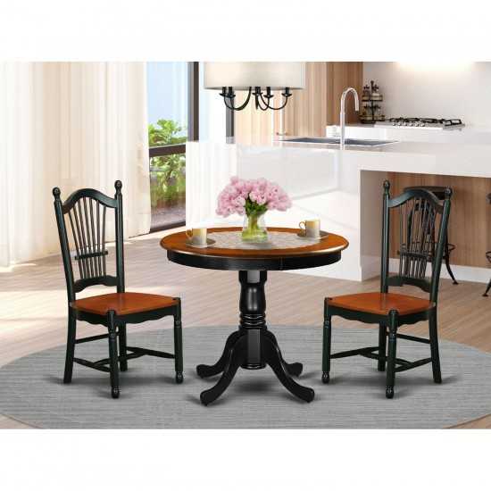 3 Pc Kitchen Set, Kitchen Table, 2 Wood Seat Kitchen Chairs In Black, Cherry