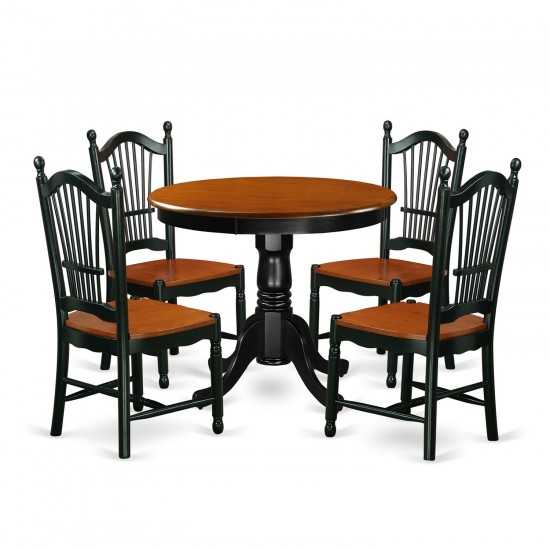 5 Pc Dining Set, Kitchen Table, 4 Wood Seat Kitchen Chairs In Black, Cherry