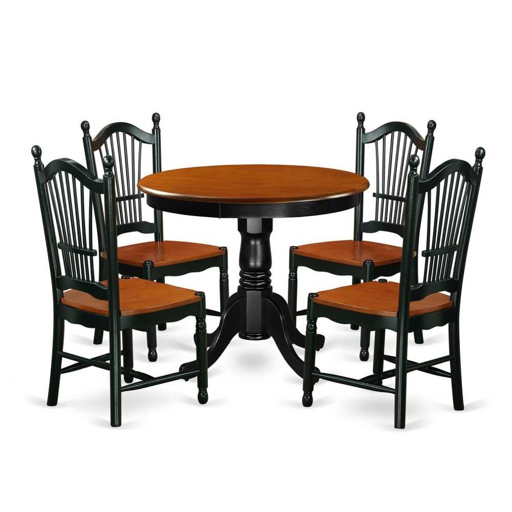 5 Pc Dining Set, Kitchen Table, 4 Wood Seat Kitchen Chairs In Black, Cherry